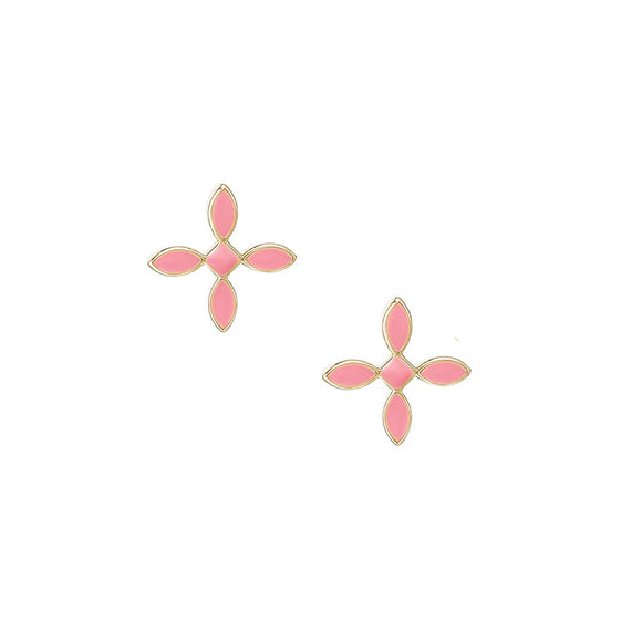 ENAMEL CROSS STUD EARRING IN LIGHT PINK