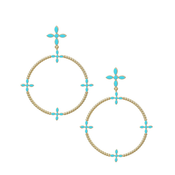 RADIANT BEADED STATEMENT EARRINGS LIGHT BLUE ENAMEL