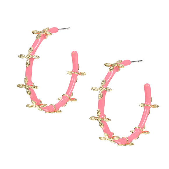 SEA BREEZE CROSS HOOP EARRING LIGHT PINK